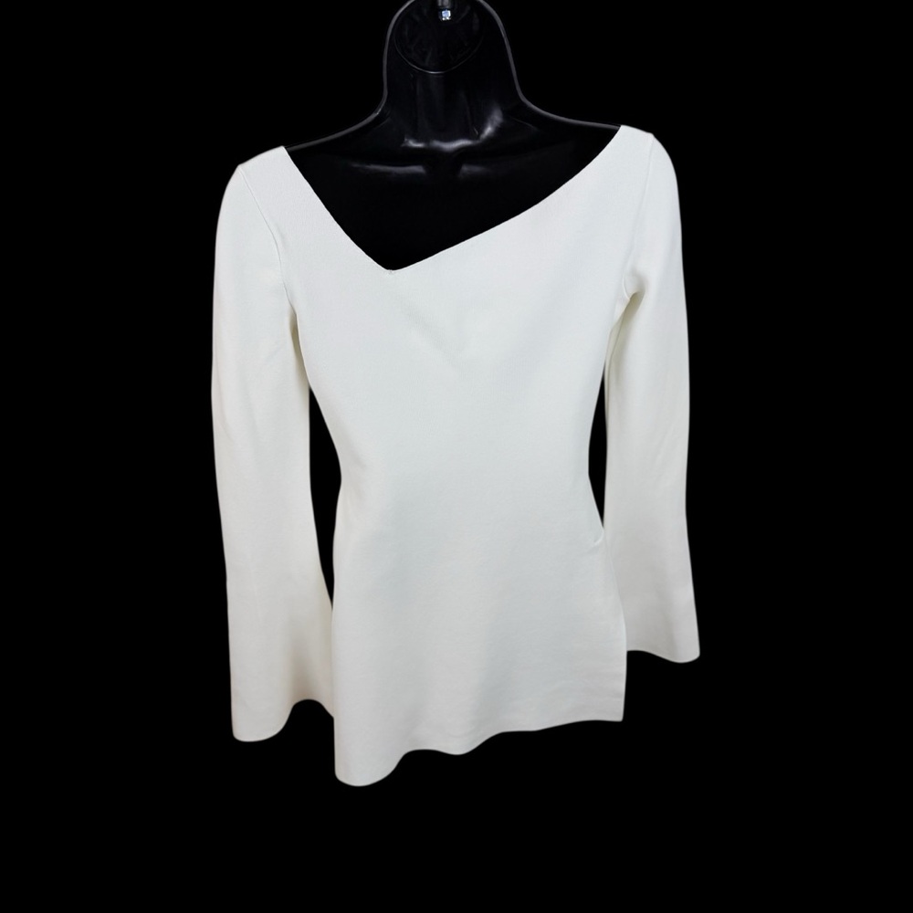Proenza Schouler White Asymmetric Slit Knit Top Made in Italy S Luxe Minimalist - Picture 3 of 16